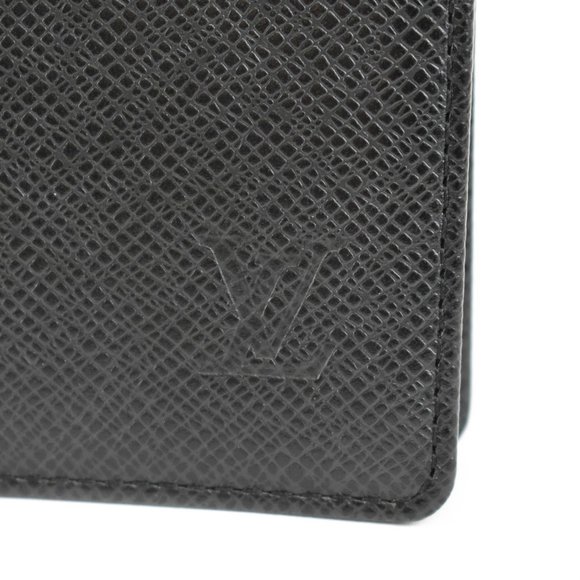 LOUIS VUITTON: Black, "Taiga" Leather "LV" Logo Folding Wallet (xv) - Picture 2 of 10